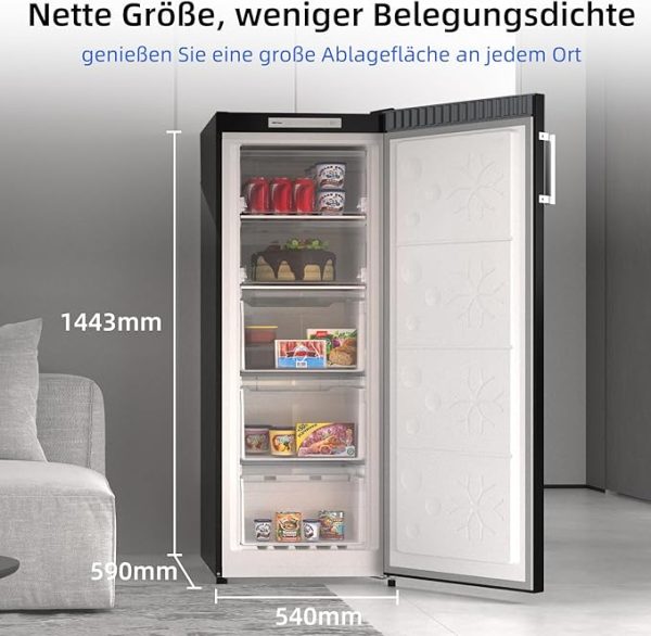 CHiQ FSD166NE4E Gefrierschrank 166 L, No Frost Technologie, Wechselbarer Türanschlag, Schwarzer Edelstahl, 144cm Höhe [Energieklasse E] – Bild 4