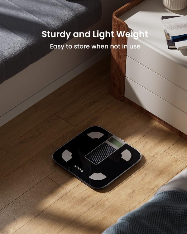 RENPHO Personenwaage Digital, Ohne Batterie, Solarbetriebene Waage, Unbegrenzte Energie, Körperfettwaage mit Smart App, Waage Personen mit 50g Genauigkeit, 180kg, Elis Solar 1 – Bild 8