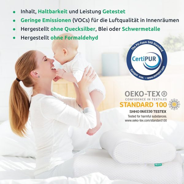 UTTU Memory Foam Kissen, Kopfkissen zur Linderung von Nackenschmerzen, Ergonomisches Nackenkissen Sandwichkissen, verstellbares Memory Schaum Kissen 60x36x12/10cm – Bild 4
