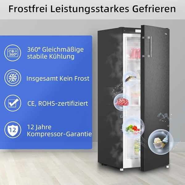 CHiQ FSD166NE4E Gefrierschrank 166 L, No Frost Technologie, Wechselbarer Türanschlag, Schwarzer Edelstahl, 144cm Höhe [Energieklasse E] – Bild 3