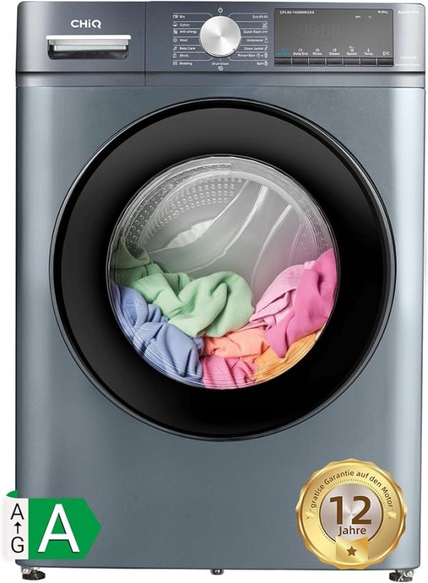 CHiQ Waschmaschine 7kg, InverterMotor, EEK A| 60x46,5x84cm, Große Tür| Eco, Speed Wash, Auto Clean, Kindersicherung|1200 U/Min, Washer Grau, CW07123863AX [Energieklasse A] – Bild 2