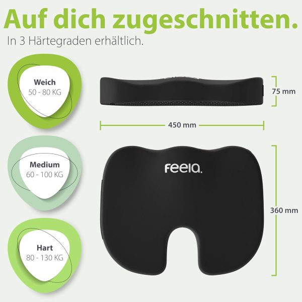 feela.® Orthopädisches Sitzkissen [3 Härtegrade] - Ergonomisches Sitzkissen für Bürostuhl & Co - Wirkt Schmerzreduzierend, Erhöht Sitzkomfort, Fördert Durchblutung und Entlastet das Steißbein (Weich) – Bild 8