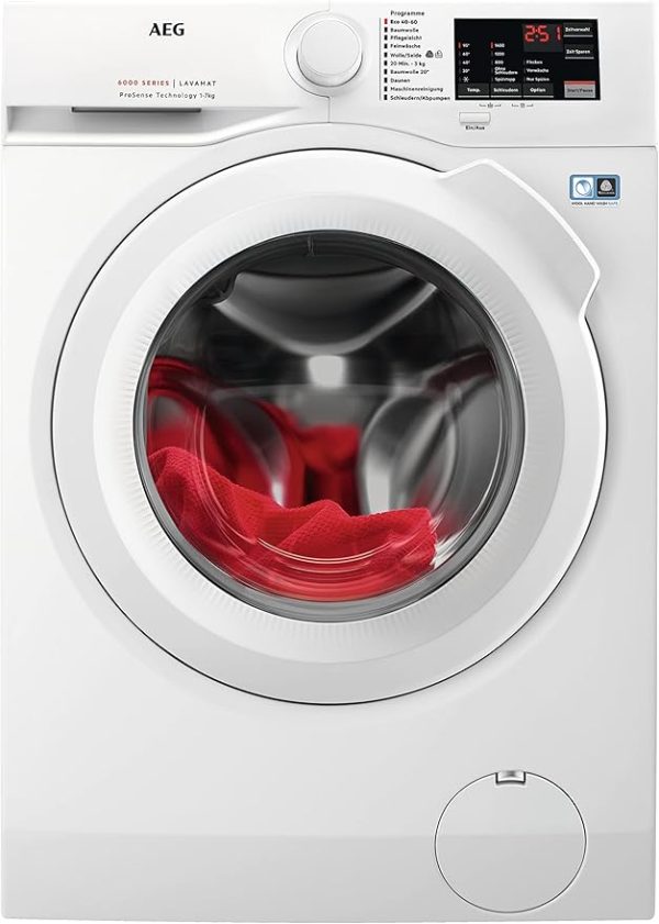 AEG Waschmaschine 8 kg, Serie 6000 ProSense: Mengenautomatik für automatische Anpassung von Waschdauer & Energieverbrauch, Startzeitvorwahl, Nachlegefunktion, Vollwasserschutz, 1400 U/min, L6AMZ48FL [Energieklasse A] – Bild 2