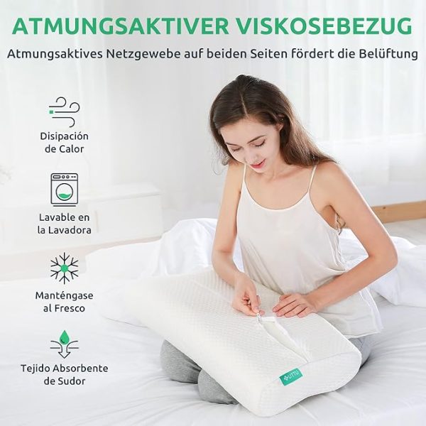 UTTU Memory Foam Kissen, Kopfkissen zur Linderung von Nackenschmerzen, Ergonomisches Nackenkissen Sandwichkissen, verstellbares Memory Schaum Kissen 60x36x12/10cm – Bild 5