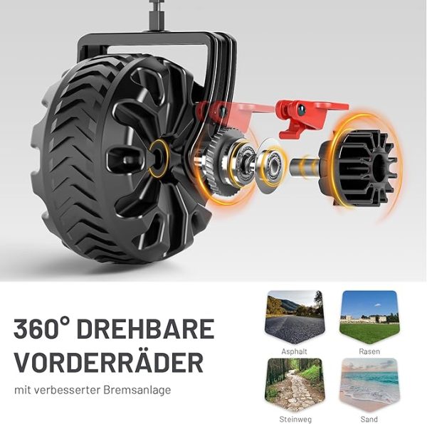 TIMBER RIDGE XXL Bollerwagen Faltbar Breite Reifen mit Bremse Strandwagen mit Seitentasche Getränkehalter Verstellbarem Griff Gartenwagen für Alle Gelände Draussen Einkaufen 100kg Belastbarkeit – Bild 6