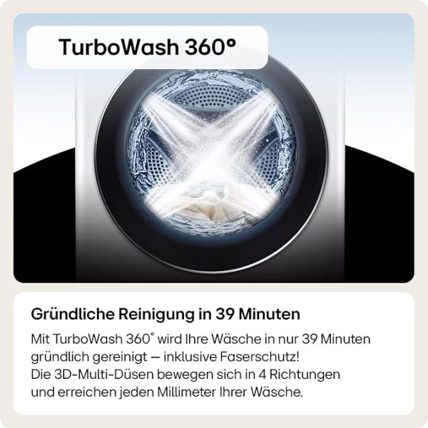 LG F4WR703YB Frontlader-Waschmaschine 13 kg, Klasse A -20%, 1.400 U./Min., 61.5x60x85 cm, TurboWash 360 in 39 Minuten, Allergy Care, Steam, Wi-Fi, Digitales Touchdisplay, Platinum Black [Energieklasse A] – Bild 8