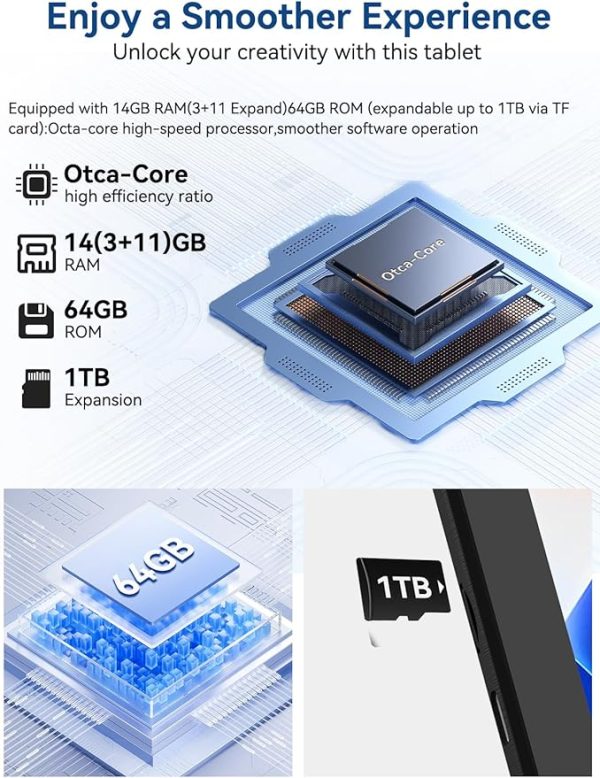 Whitedeer Tablet 10 Zoll Android 14 Octa-Core Tablet mit Ladedock Lautsprecher, 14GB RAM+64GB ROM, AI Cloud Album& 8 Typen von Weißem Rauschen, 1280x800 HD, 5MP+8MP Kamera, Wi-Fi 6&BT 5.3(Schwarz) – Bild 3