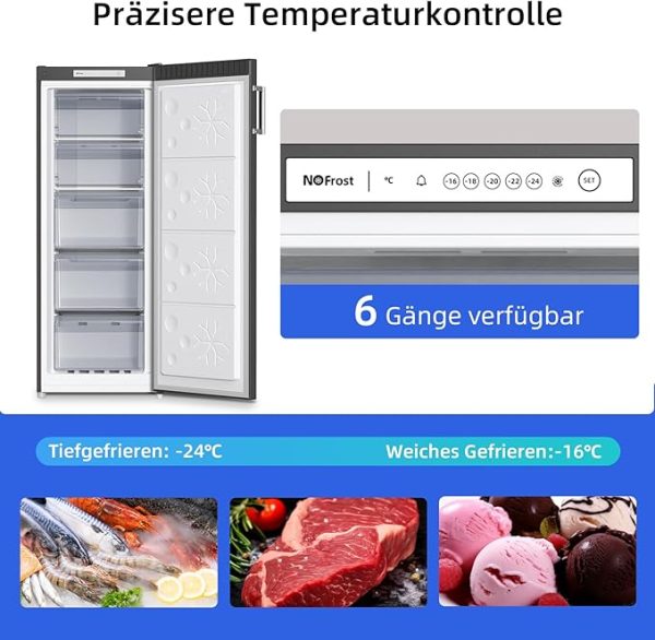 CHiQ FSD166NE4E Gefrierschrank 166 L, No Frost Technologie, Wechselbarer Türanschlag, Schwarzer Edelstahl, 144cm Höhe [Energieklasse E] – Bild 8