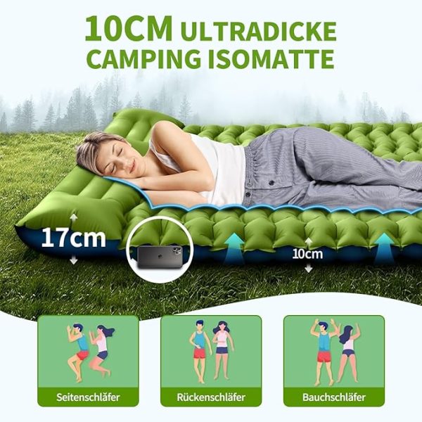 Yuzonc Double Camping Matratze, Selbstaufblasende Camping Isomatte mit Fuß Pumpe, Ultraleichte Verdickte Schlafmatte für Wandern Reisen Backpacking Zelt (Grau) – Bild 5