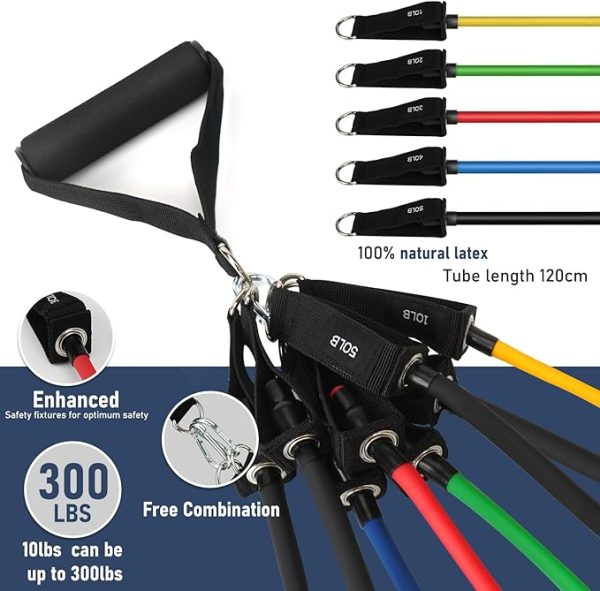 Fitnessbänder Widerstandsbänder mit 8 Stufen, 300lbs Resistance Bands mit Türanker, 2*Griffen, Übungsanleitung&Tragebeutel& Knöchelriemen, Fitnessband für Muskelaufbau,Yoga,Pilates 1.2m*8er Set – Bild 5