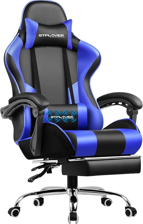 GTPLAYER Gaming Stuhl Bürostuhl Massage Gaming Sessel Ergonomischer Gamer Stuhl mit Fußstütze, Kopfstütze Massage-Lendenkissen, Gepolstert Gaming Chair, Drehsessel, weiß – Bild 5