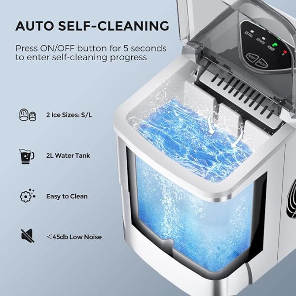 Eiswürfelmaschine Klare Eiswürfel, Selbstreinigende Eismaschine, 9 Würfel in 6 Minuten fertig, 15KG in 24 H, Tragbare Ice Maker Cube Maschine für Zuhause/Küche/Büro/Bar, Silber – Bild 8