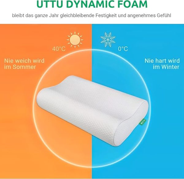 UTTU Memory Foam Kissen, Kopfkissen zur Linderung von Nackenschmerzen, Ergonomisches Nackenkissen Sandwichkissen, verstellbares Memory Schaum Kissen 60x36x12/10cm – Bild 7