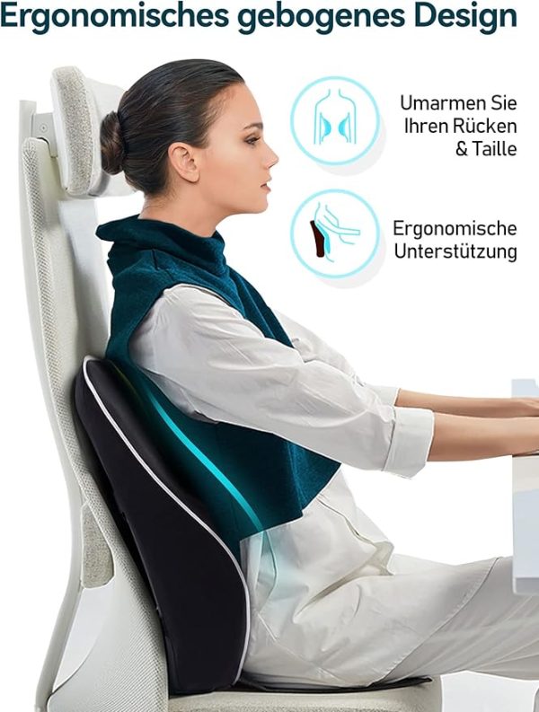 Travel Ease Ergonomisches RückenKissen aus Memory Foam, Lendenkissen für Bürostuhl, Schreibtischstuhl, mit Antistatischem, hautfreundlichem Bezug und für eine Bequeme Sitzhaltung (Schwarz) – Bild 11