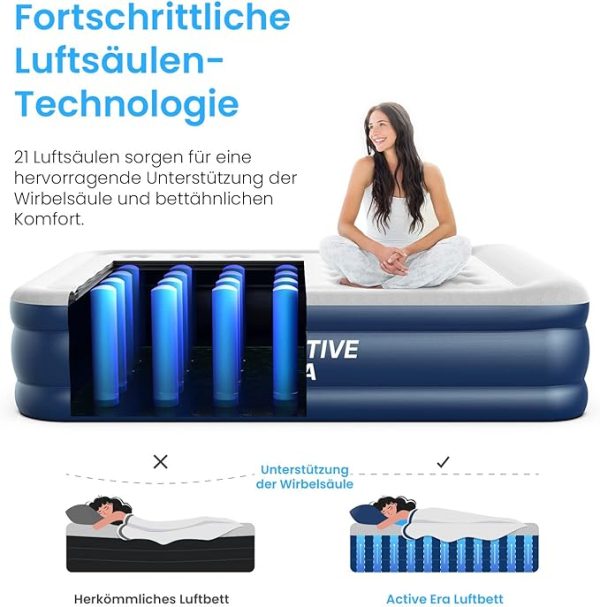 Active Era Premium Luftbett 1 Person, Luftmatratze selbstaufblasend mit eingebauter elektrischer Pumpe & integriertem Kissen, Aufblasbare Matratze für Camping & Gästebett - 99 x 187 x 53cm – Bild 7