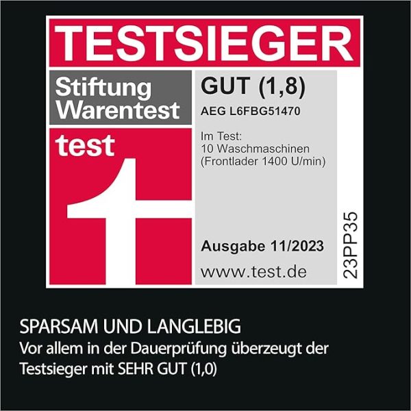 AEG Waschmaschine 8 kg, Serie 6000 ProSense: Mengenautomatik für automatische Anpassung von Waschdauer & Energieverbrauch, Startzeitvorwahl, Nachlegefunktion, Vollwasserschutz, 1400 U/min, L6AMZ48FL [Energieklasse A] – Bild 3