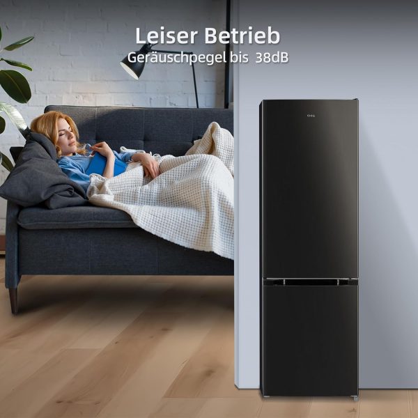 CHIQ CBM260LC Kühl/Gefrie Kombination 262L (187L Kühlbereich+75L XXL Gefrierfach) |87 kWh/Jahr, EEK C, Edelstahloptik, 39dB(A) |Wechselbartür, 4-Sterne Gefrierleistung, Schwarz [Energieklasse C] – Bild 8