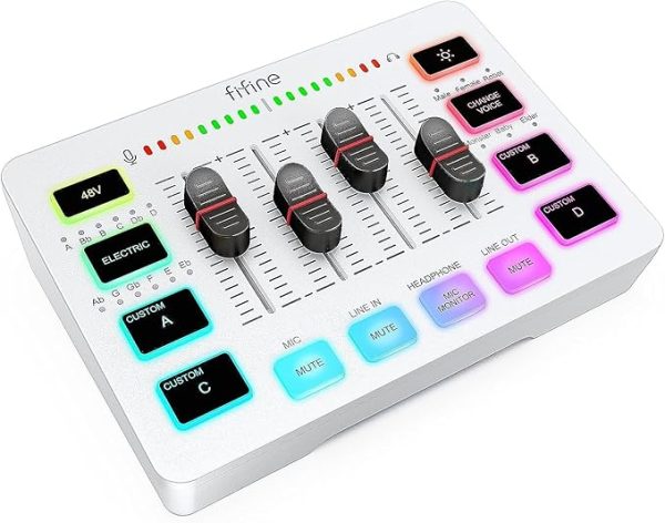 FIFINE Gaming Audio Mixer für PC, RGB Soundkarte für XLR Mikrofon, Audio Interface für Streaming Musiker, Mischpult für Gamer Creators Live YouTube, Individuelle Steuerung, Voice Changer – Bild 8