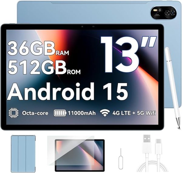 Blackview MEGA8 Android 15 Tablet 13" Zoll, 36GB RAM+512GB ROM Gaming Tablet LTE, 2K FHD Großes Display, Octa Core T620, 50MP+13MP Dual Camera, 11000mAh Akuu, 4G LTE+5G WLAN, WideVine L1, Face ID, GPS – Bild 2