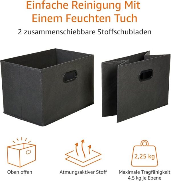Amazon Basics Schrank-Organisationssystem mit DREI Regalböden aus Stoff und Zwei Zusammenschiebbaren Oben Offenen Behältern, 32.7" x 12.2" x 31", Grau – Bild 2