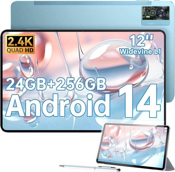 OUKITEL OT5S Tablet 12 Zoll - 2024 Neueste Android 14 Tablet 24GB RAM+256GB ROM(2TB TF) Gaming Tablet, 8250mAh, 2.4K IPS, 16MP+8MP Dual SIM Tablet PC 4G LTE/5G WiFi/GMS/GPS/Widevine L1,Blau
