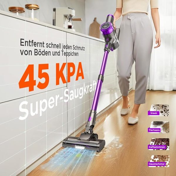 Suafsu Akku Staubsauger Kabellos 45000Pa 550W Akkusauger - Bis zu 65 Min Laufzeit mit LED Display und Anti Tangle Bürste Für Tierhaare Hartböden Teppich – Bild 2
