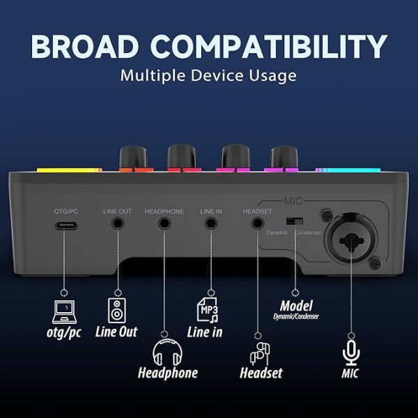 FIFINE Gaming Audio Mixer für PC, RGB Soundkarte für XLR Mikrofon, Audio Interface für Streaming Musiker, Mischpult für Gamer Creators Live YouTube, Individuelle Steuerung, Voice Changer – Bild 6