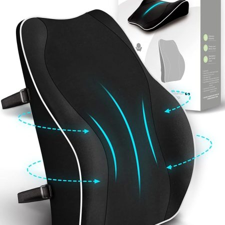 Travel Ease Ergonomisches RückenKissen aus Memory Foam, Lendenkissen für Bürostuhl, Schreibtischstuhl, mit Antistatischem, hautfreundlichem Bezug und für eine Bequeme Sitzhaltung (Schwarz)