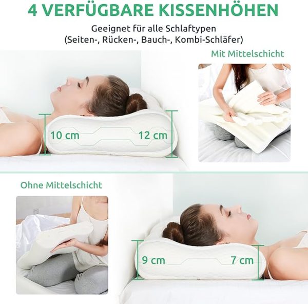 UTTU Memory Foam Kissen, Kopfkissen zur Linderung von Nackenschmerzen, Ergonomisches Nackenkissen Sandwichkissen, verstellbares Memory Schaum Kissen 60x36x12/10cm – Bild 3