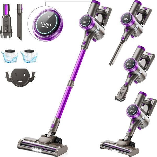Suafsu Akku Staubsauger Kabellos 45000Pa 550W Akkusauger - Bis zu 65 Min Laufzeit mit LED Display und Anti Tangle Bürste Für Tierhaare Hartböden Teppich