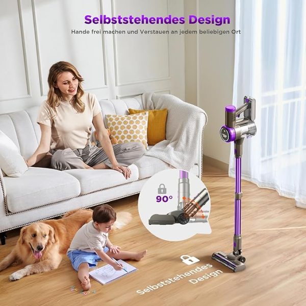 Suafsu Akku Staubsauger Kabellos 45000Pa 550W Akkusauger - Bis zu 65 Min Laufzeit mit LED Display und Anti Tangle Bürste Für Tierhaare Hartböden Teppich – Bild 3