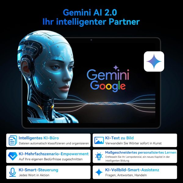 TABWEE T90 Android 15 Tablet mit Tastatur - Gemini AI, 24GB RAM+128GB ROM, Octa Core T615, Gaming Tablet 11 Zoll, 1920x1200 FHD+IPS, 8000mAh Akuu, 13MP+5MP KI Kamera, 5G WiFi, Widevine L1, GPS – Bild 5