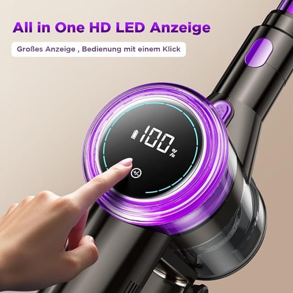 Suafsu Akku Staubsauger Kabellos 45000Pa 550W Akkusauger - Bis zu 65 Min Laufzeit mit LED Display und Anti Tangle Bürste Für Tierhaare Hartböden Teppich – Bild 4