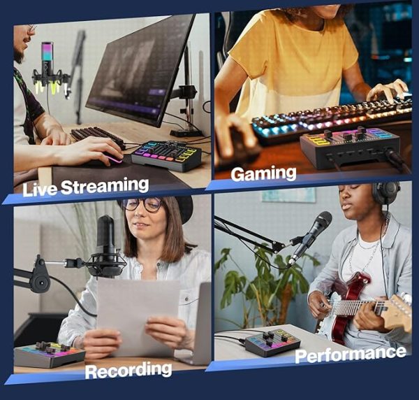 FIFINE Gaming Audio Mixer für PC, RGB Soundkarte für XLR Mikrofon, Audio Interface für Streaming Musiker, Mischpult für Gamer Creators Live YouTube, Individuelle Steuerung, Voice Changer – Bild 2