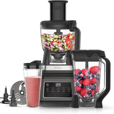 Ninja 3-in-1 Küchenmaschine & Mixer mit 5 Programmen: Mixen, Max Mixen, Hacken, Mischen, Pürieren, 1,8L Schüssel, 2,1L Krug, 700ml Becher, 1200W, spülmaschinenfest, Auto-iQ, Schwarz BN800EU