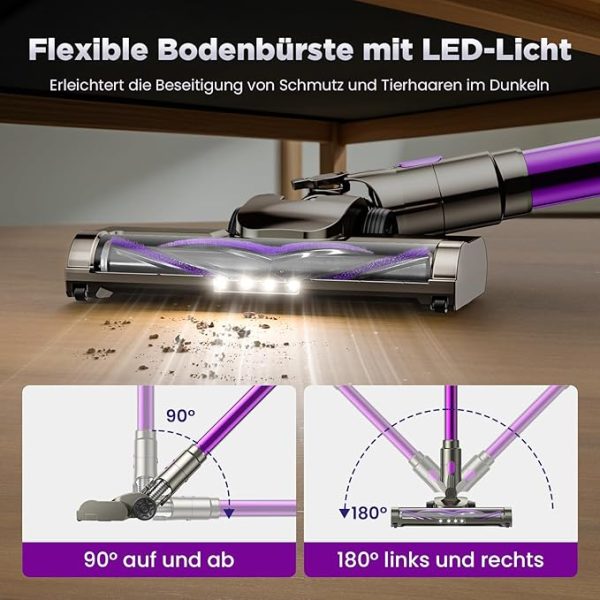 Suafsu Akku Staubsauger Kabellos 45000Pa 550W Akkusauger - Bis zu 65 Min Laufzeit mit LED Display und Anti Tangle Bürste Für Tierhaare Hartböden Teppich – Bild 5