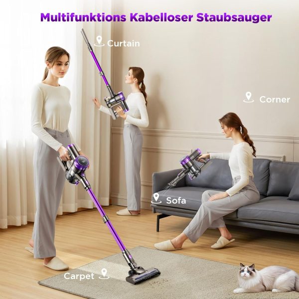 Suafsu Akku Staubsauger Kabellos 45000Pa 550W Akkusauger - Bis zu 65 Min Laufzeit mit LED Display und Anti Tangle Bürste Für Tierhaare Hartböden Teppich – Bild 6