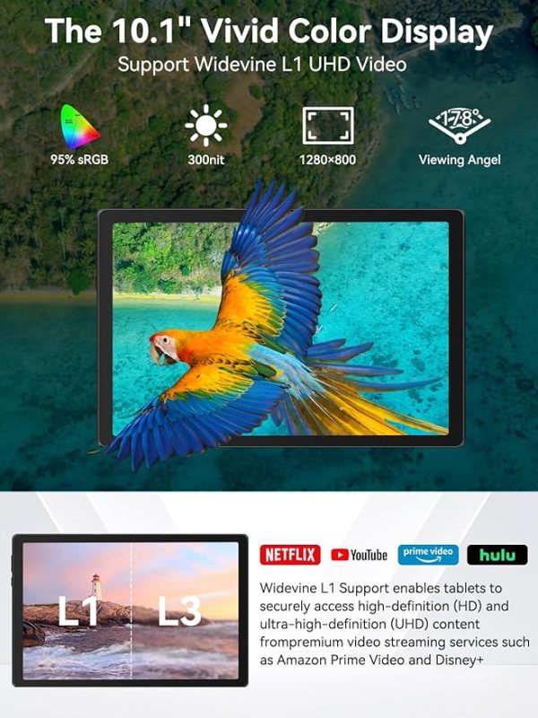 Whitedeer Tablet 10 Zoll Android 14 Octa-Core Tablet mit Ladedock Lautsprecher, 14GB RAM+64GB ROM, AI Cloud Album& 8 Typen von Weißem Rauschen, 1280x800 HD, 5MP+8MP Kamera, Wi-Fi 6&BT 5.3(Schwarz) – Bild 2