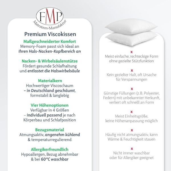 FMP Matratzenmanufaktur Orthopädisches Nackenstützkissen viscoelastisches Kissen, Visco Kopfkissen, Kissen, Nackenkissen 8,5 cm hoch, weiß – Bild 5