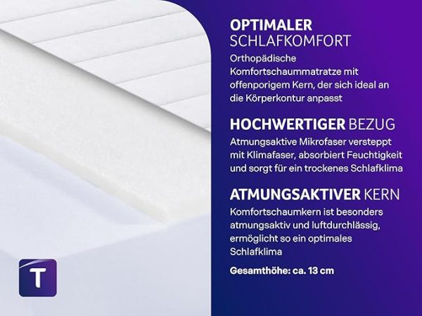 Traumnacht Easy Comfort Rollmatratze Öko-Tex Zertifiziert, Härtegrad 4 (fest) 90 x 200 cm, Höhe 13 cm, produziert nach deutschem Qualitätsstandard – Bild 5