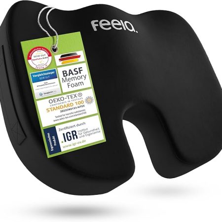 feela.® Orthopädisches Sitzkissen [3 Härtegrade] - Ergonomisches Sitzkissen für Bürostuhl & Co - Wirkt Schmerzreduzierend, Erhöht Sitzkomfort, Fördert Durchblutung und Entlastet das Steißbein (Weich)