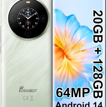 FOSSiBOT Smartphone ohne Vertrag, 6,67-Zoll AMOLED Display mit 1,09 Zoll Rückbildschirm, 64-MP-Kamera, 20GB+128GB, Dual SIM Handy, Unterstützung NFC/GPS/OTG/Fingerabdrucker/Gesichtser (Grün)