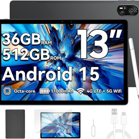 Blackview MEGA8 Android 15 Tablet 13" Zoll, 36GB RAM+512GB ROM Gaming Tablet LTE, 2K FHD Großes Display, Octa Core T620, 50MP+13MP Dual Camera, 11000mAh Akuu, 4G LTE+5G WLAN, WideVine L1, Face ID, GPS