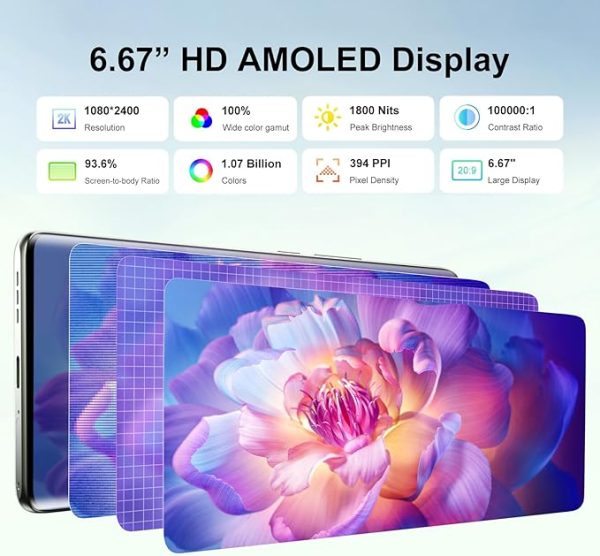 FOSSiBOT Smartphone ohne Vertrag, 6,67-Zoll AMOLED Display mit 1,09 Zoll Rückbildschirm, 64-MP-Kamera, 20GB+128GB, Dual SIM Handy, Unterstützung NFC/GPS/OTG/Fingerabdrucker/Gesichtser (Grün) – Bild 8