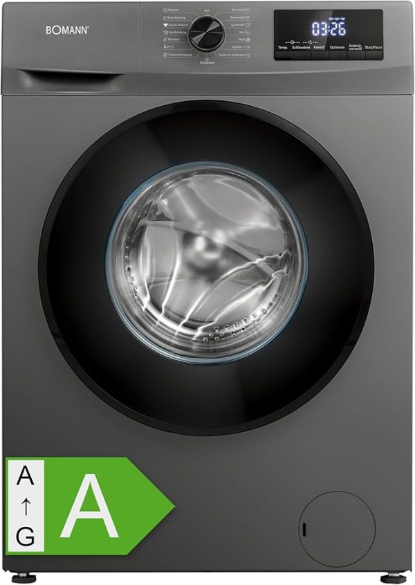 Bomann Waschmaschine 7kg | max. 1400 U/min | 10 Jahre Motor-Garantie | effizienter, leiser & langlebiger Invertermotor | 15 Programme | Endzeitvorwahl | Washing Machine WA 7175 titan - schwarz [Energieklasse A]