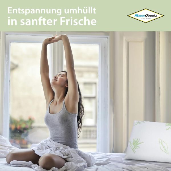 MaxxGoods orthopädisches Kissen, Nackenstützkissen aus Visco Gelschaum mit Aloe Vera Schutzbezug & Innenbezug 100% Baumwolle - Kopfkissen für Wasserbetten, Kinder, Bauchschläfer (42cm x 70cm x 10cm) – Bild 6