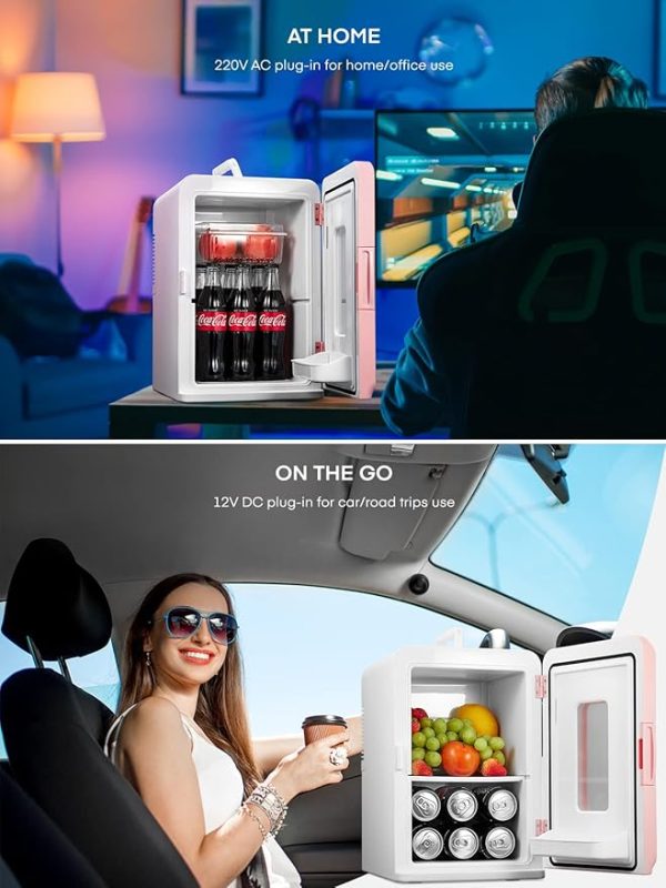 NORTHCLAN Mini Kühlschrank für Zimmer 15L, mit 220V AC/12V DC für den Auto- und Heimgebrauch, Tragbarer Kühl- und Heizkühlschrank Perfekt für Getränke, Kosmetik, Snacks, Max & Eco-Modus, Rosa [Energieklasse E] – Bild 5