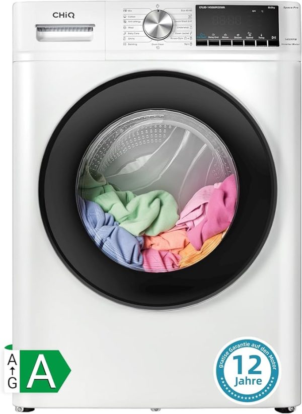 CHiQ Waschmaschine 7kg, InverterMotor, EEK A| 60x46,5x84cm, Große Tür| Eco, Speed Wash, Auto Clean, Kindersicherung|1200 U/Min, Washer Grau, CW07123863AX [Energieklasse A] – Bild 3