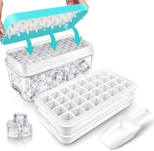 Eiswürfelbehälter mit Deckel und Behälter, 64 Stück Eiswürfel, einfaches Drücken, um das Eis zu lösen, Kühlen von Cocktail, Whiskey, Kaffee, 2 Schalen, 1 Eiskübel und Schaufel (Schwarz)