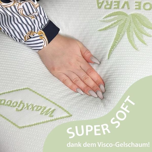MaxxGoods orthopädisches Kissen, Nackenstützkissen aus Visco Gelschaum mit Aloe Vera Schutzbezug & Innenbezug 100% Baumwolle - Kopfkissen für Wasserbetten, Kinder, Bauchschläfer (42cm x 70cm x 10cm) – Bild 7